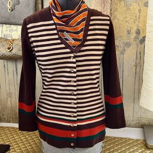 Striped long sleeve color block cardigan